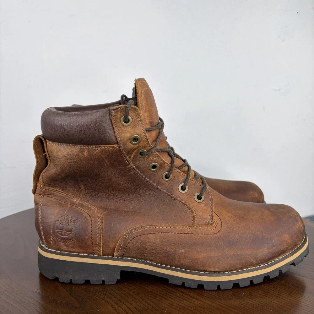 Timberland Rugged 6 Boots Men 11.5 Brown Waterproof Work Copper Toe Safety 74134